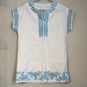Neiman Marcus Swim Suit Cover Up White light blue embroidered NWT Size M